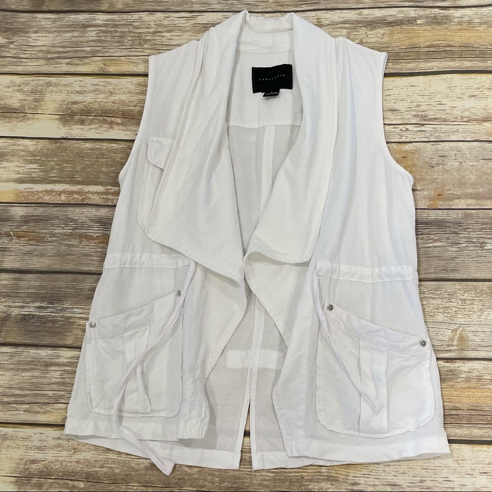 Anthropologie Sanctuary White Linen Blend Open Front Vest - Picture 14 of 14